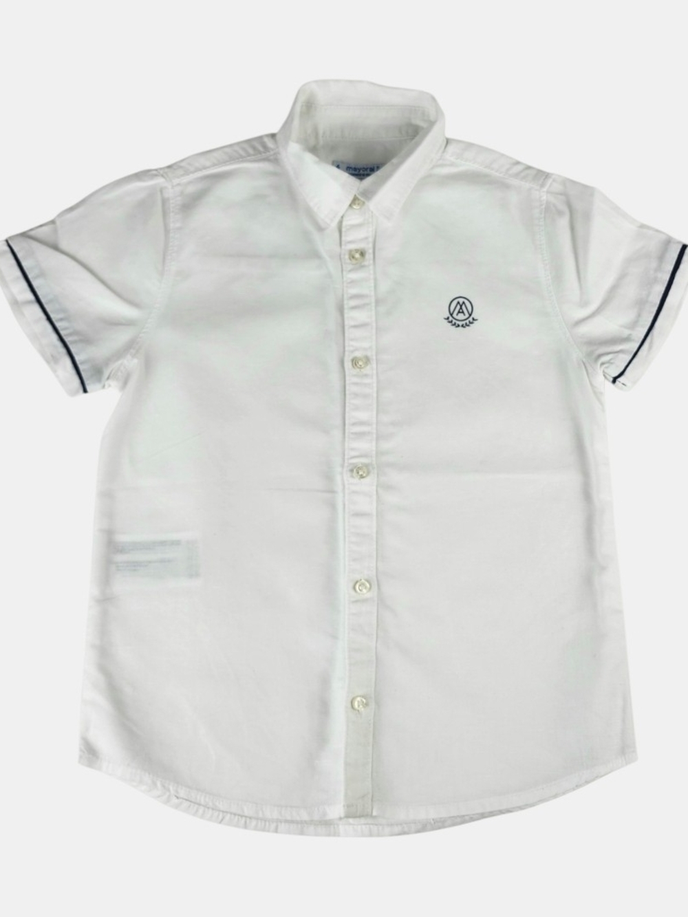 Mayoral White Short-Sleeve Button-Down Shirt with Navy Trim